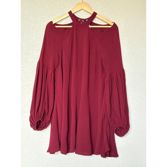 Free People Drift Away Burgundy Cold Shoulder Tunic Top Women’s Size Small - Picture 14 of 16